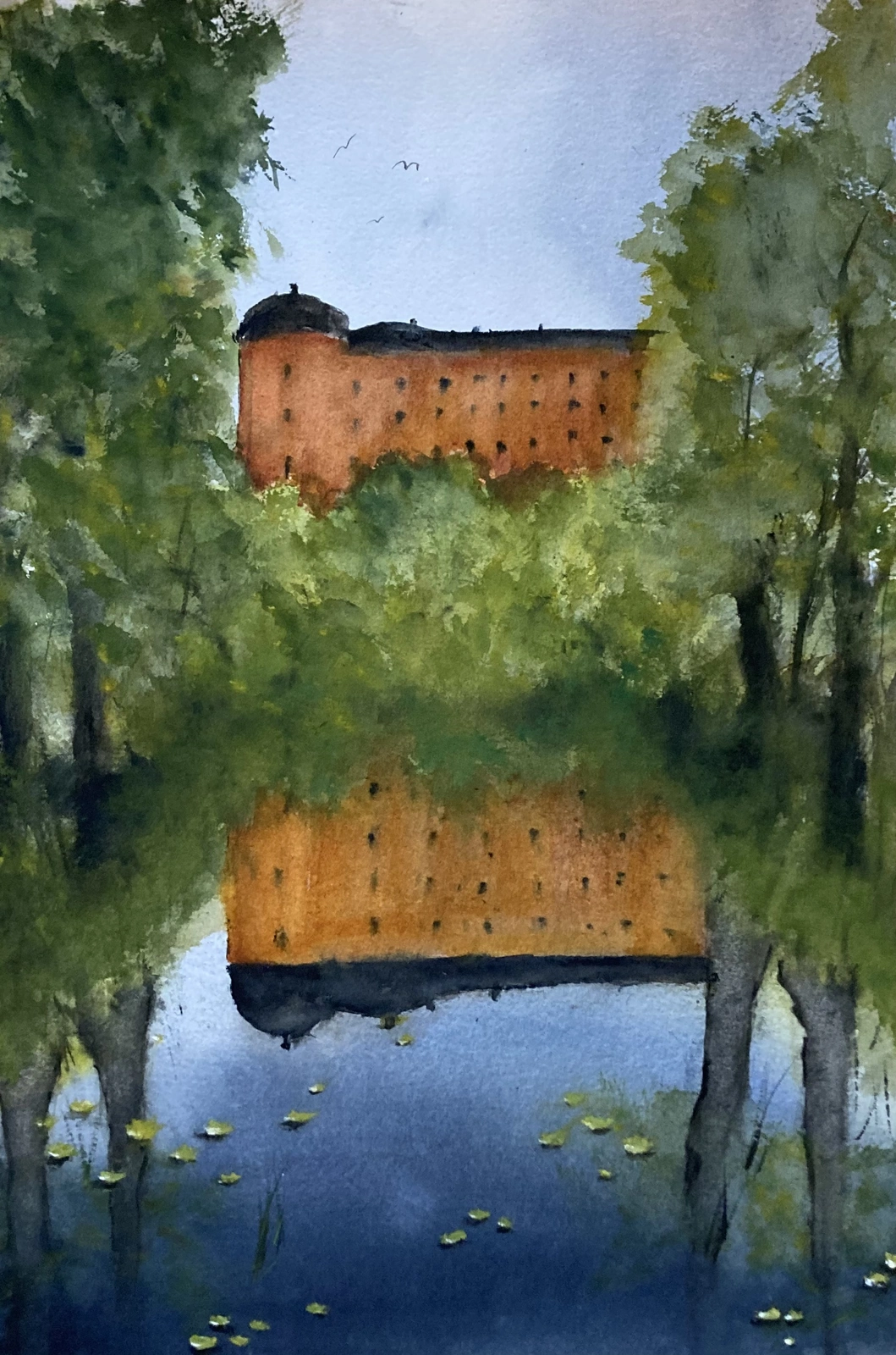 Akvarell SVANDAMMEN (inramad) av Rose-Marie Lyckebrant-Lindqvist