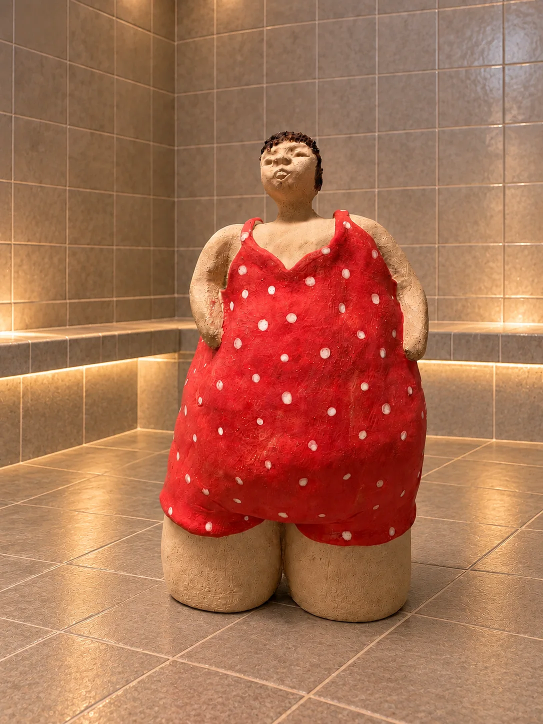 Skulptur Badgäst dam av Åsa Hansson