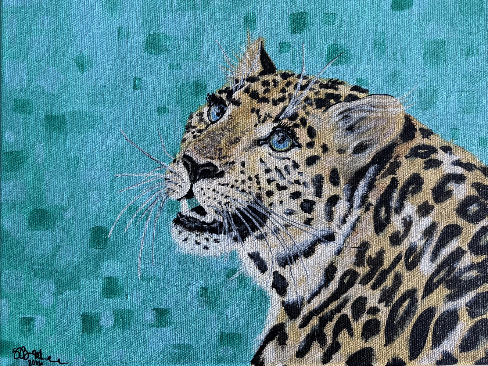 Akrylmålning Leoparden bosse av Sandra Bengtsson