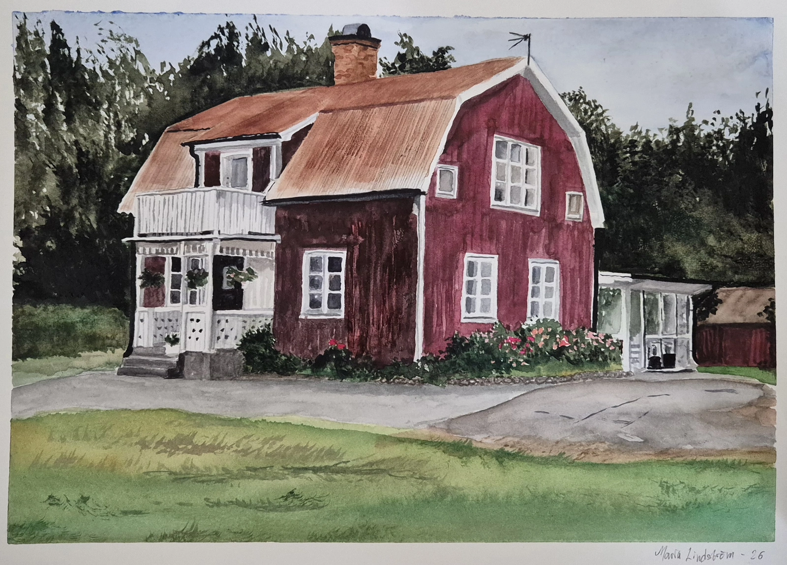 Akvarell Släktgården av Maria Lindström