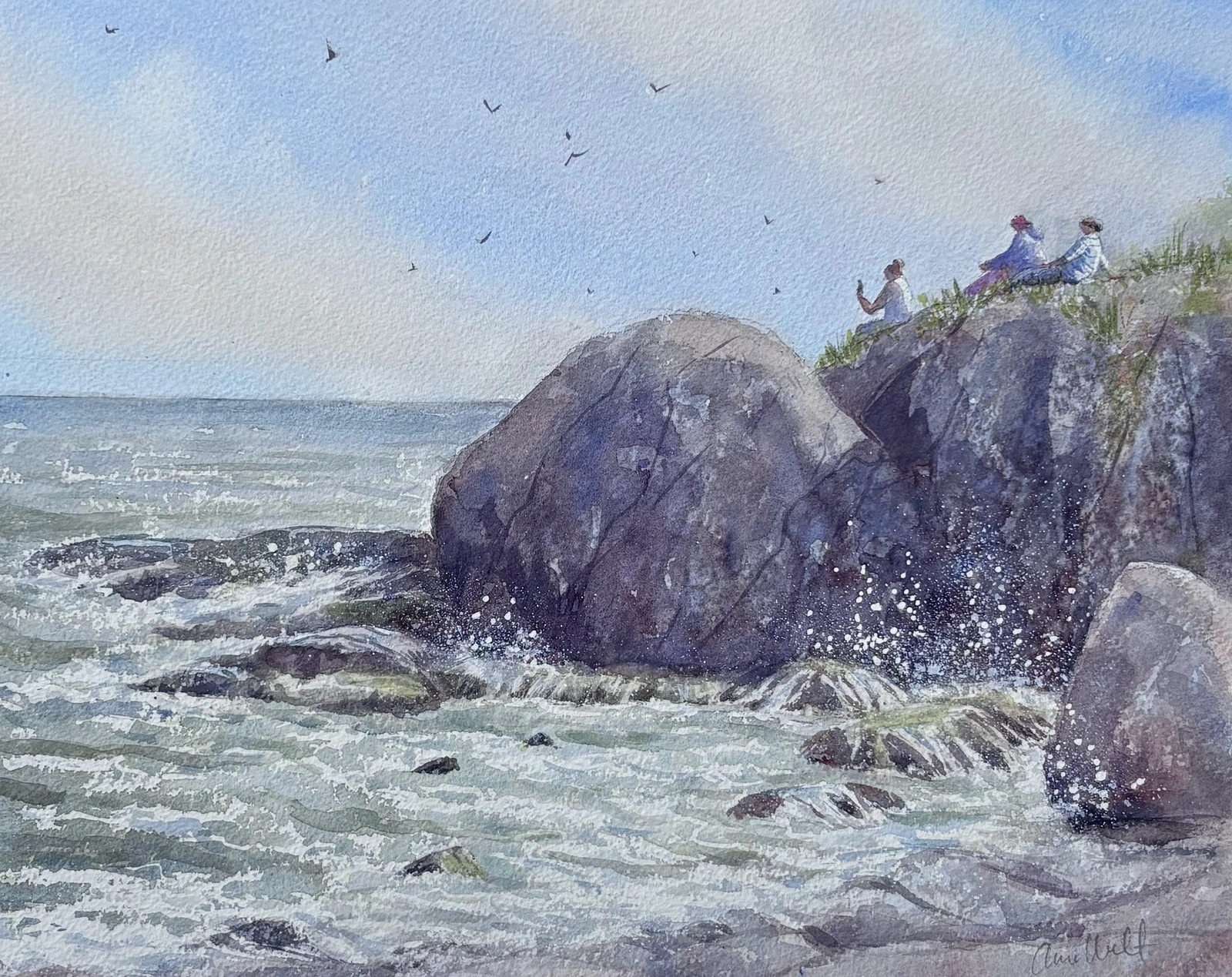 Akvarell Tittar på havet av Anna Wolf