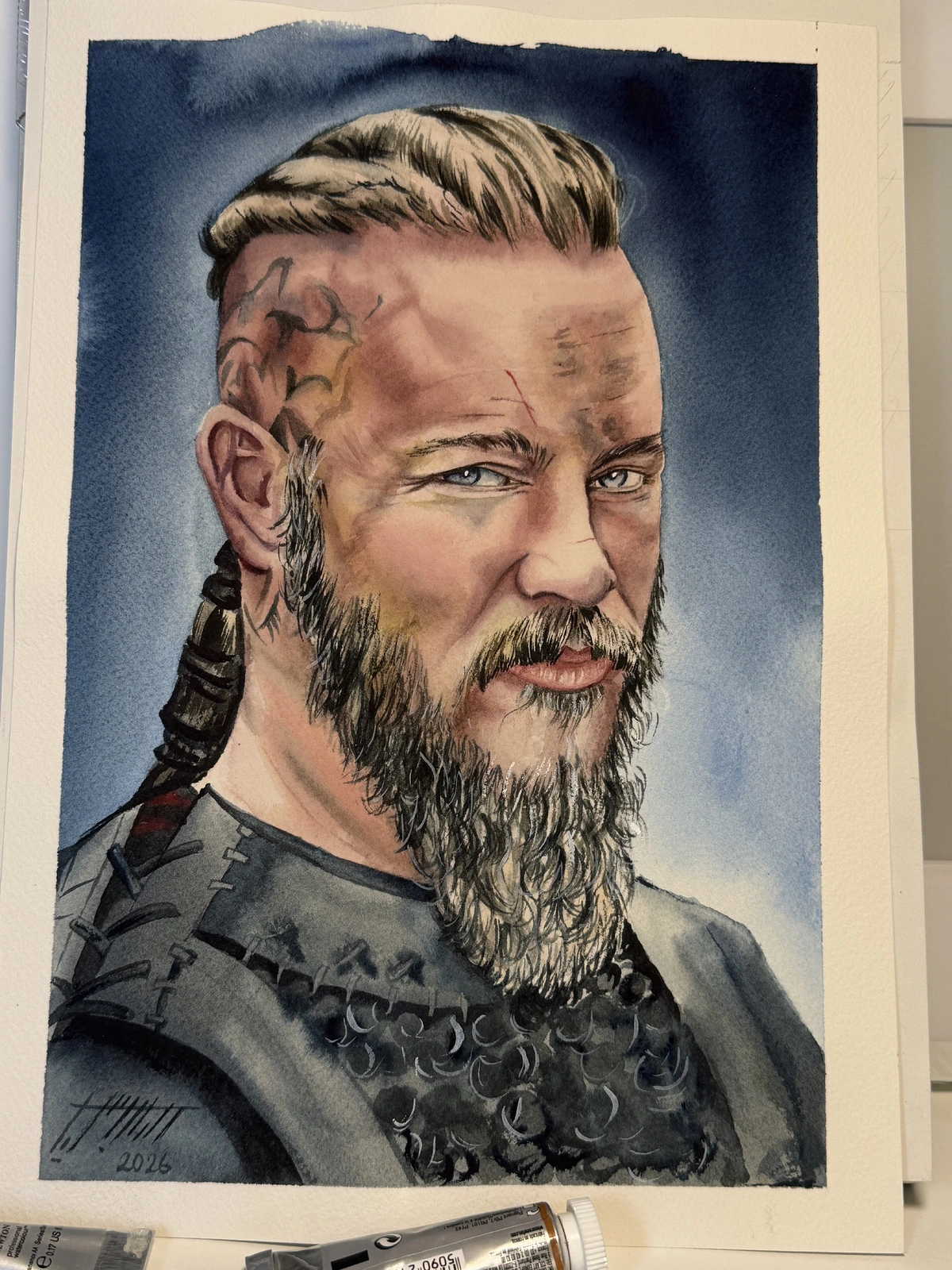 Akvarell Ragnar Lothbrock av Sara Skia