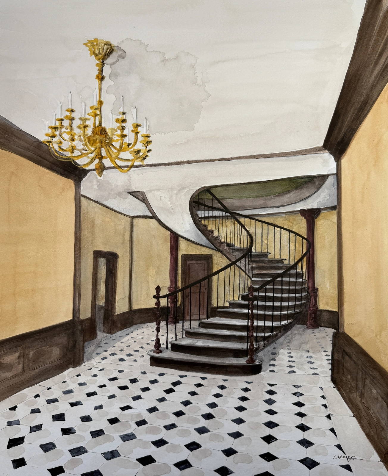 Akvarell Slottshallen av Ida Maier