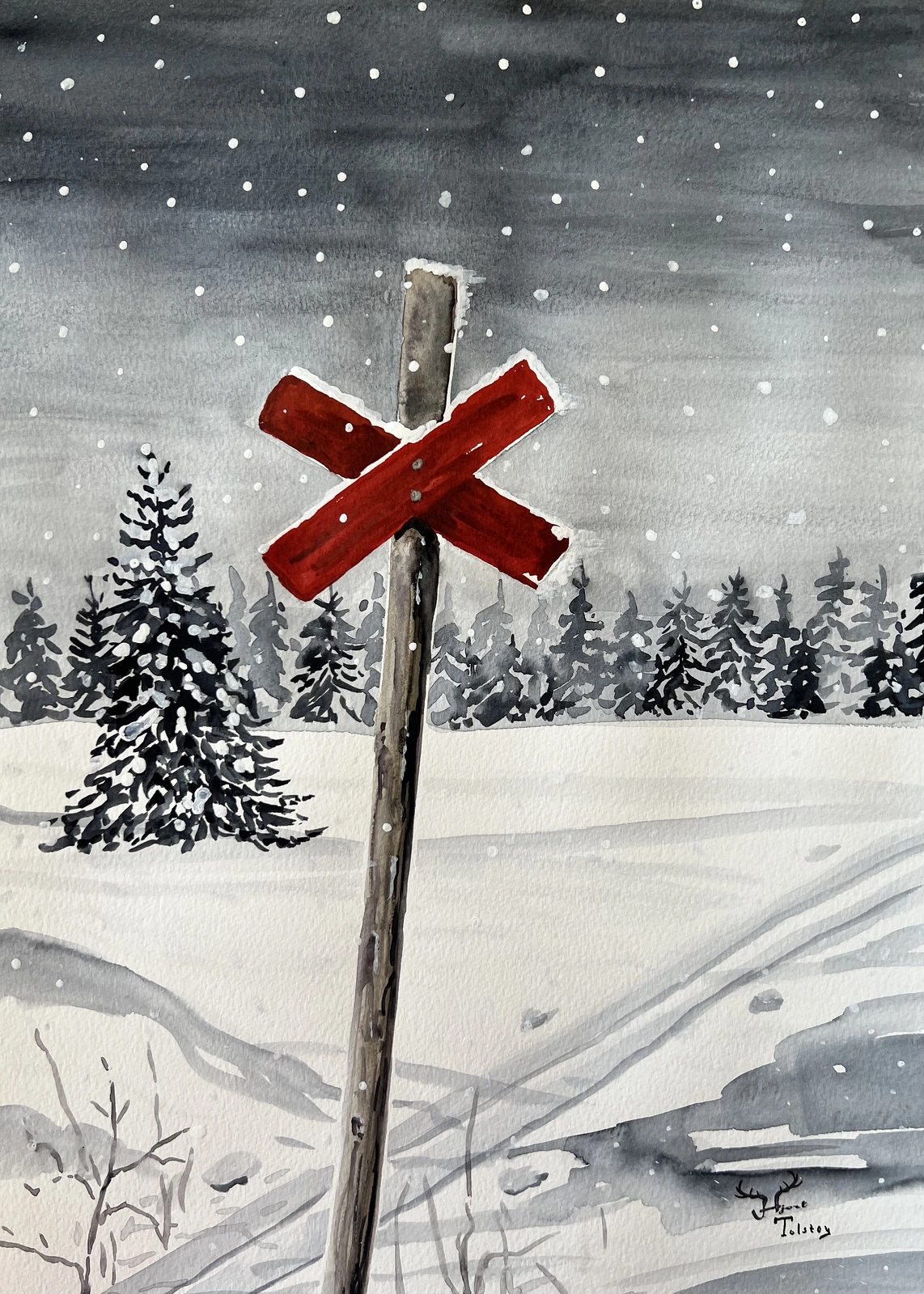 Akvarell Snöfall av Catarina Hjort Tolstoy