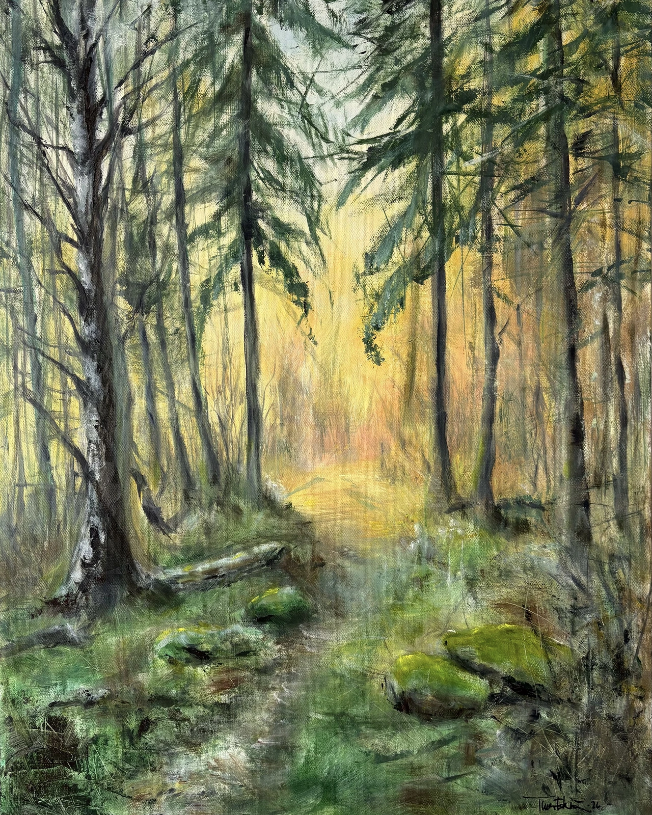 Oljemålning Mot ljuset/Towards the light av Tina Eklöv