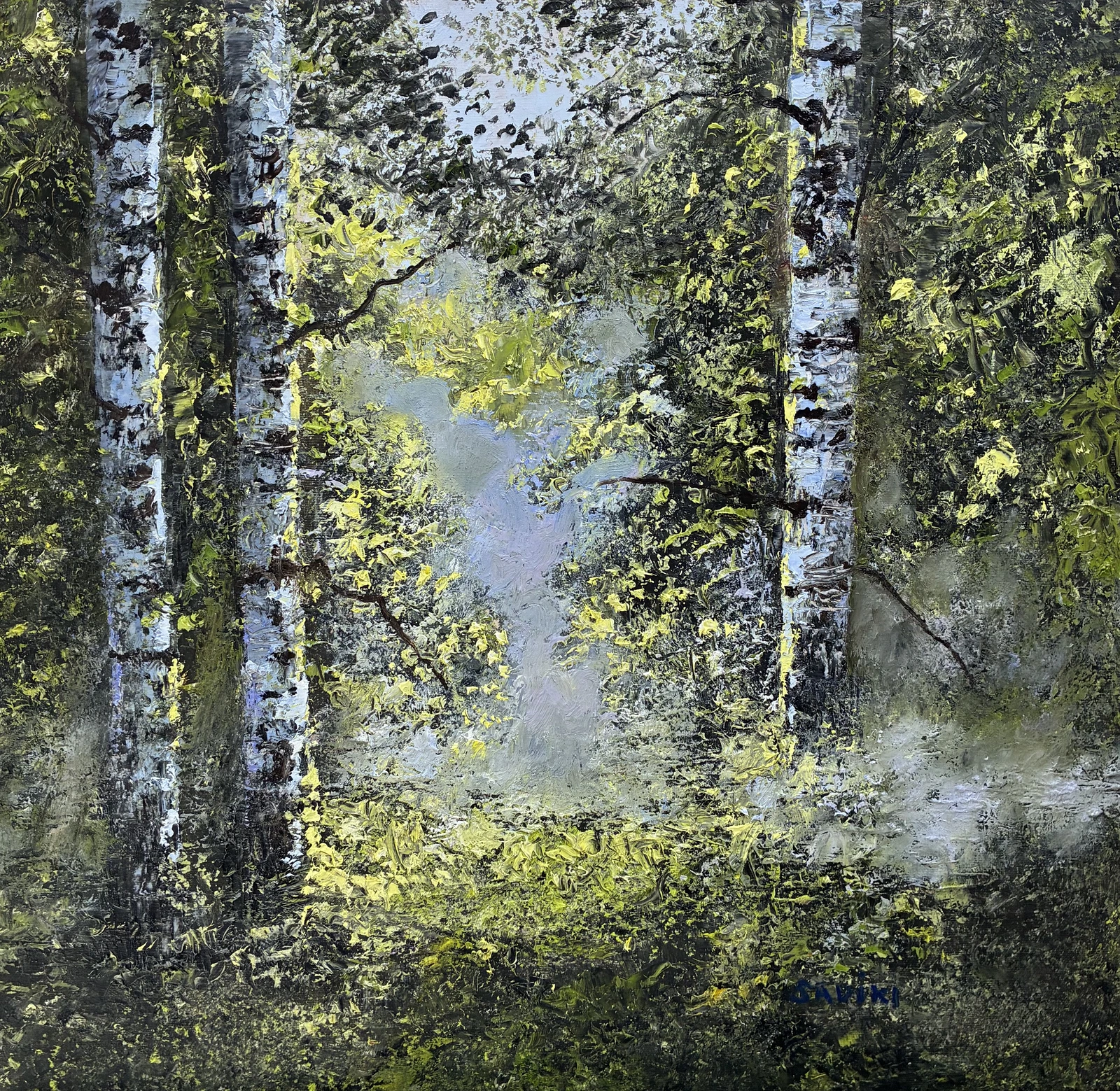 Oljemålning Morgondimma i trollskogen av Notte Hedberg