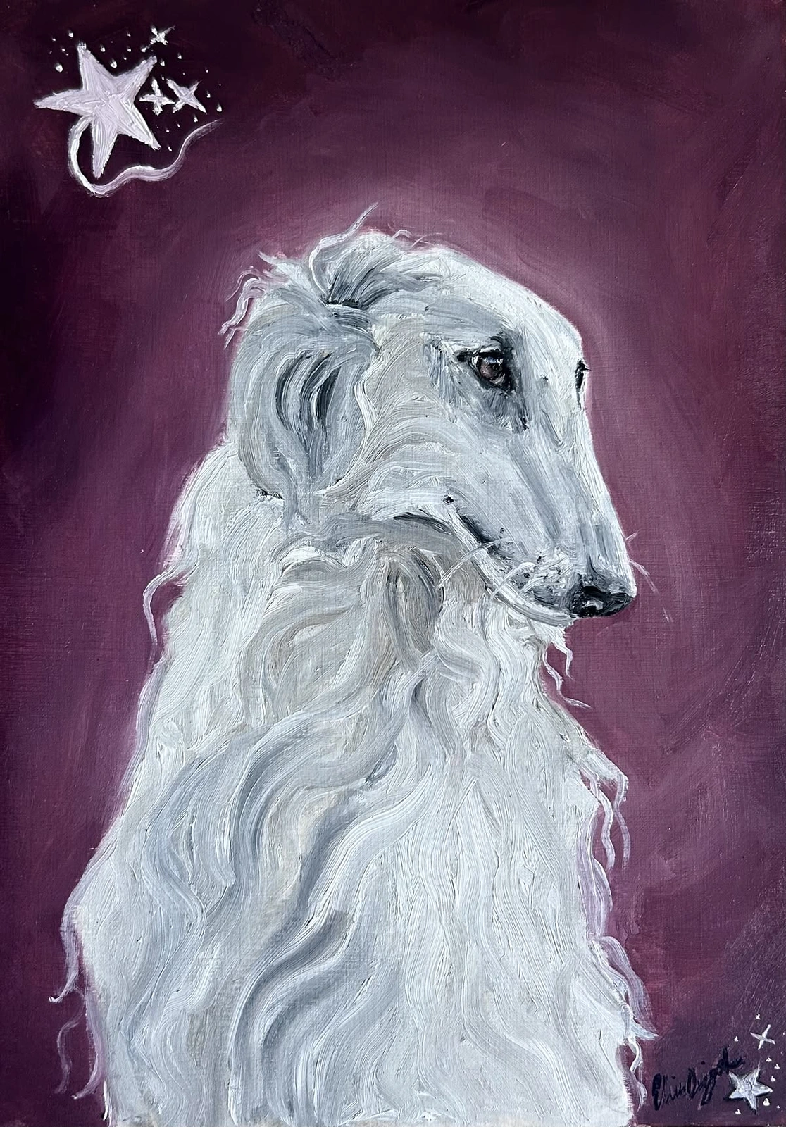 Oljemålning Borzoi av Elvira Dingsten