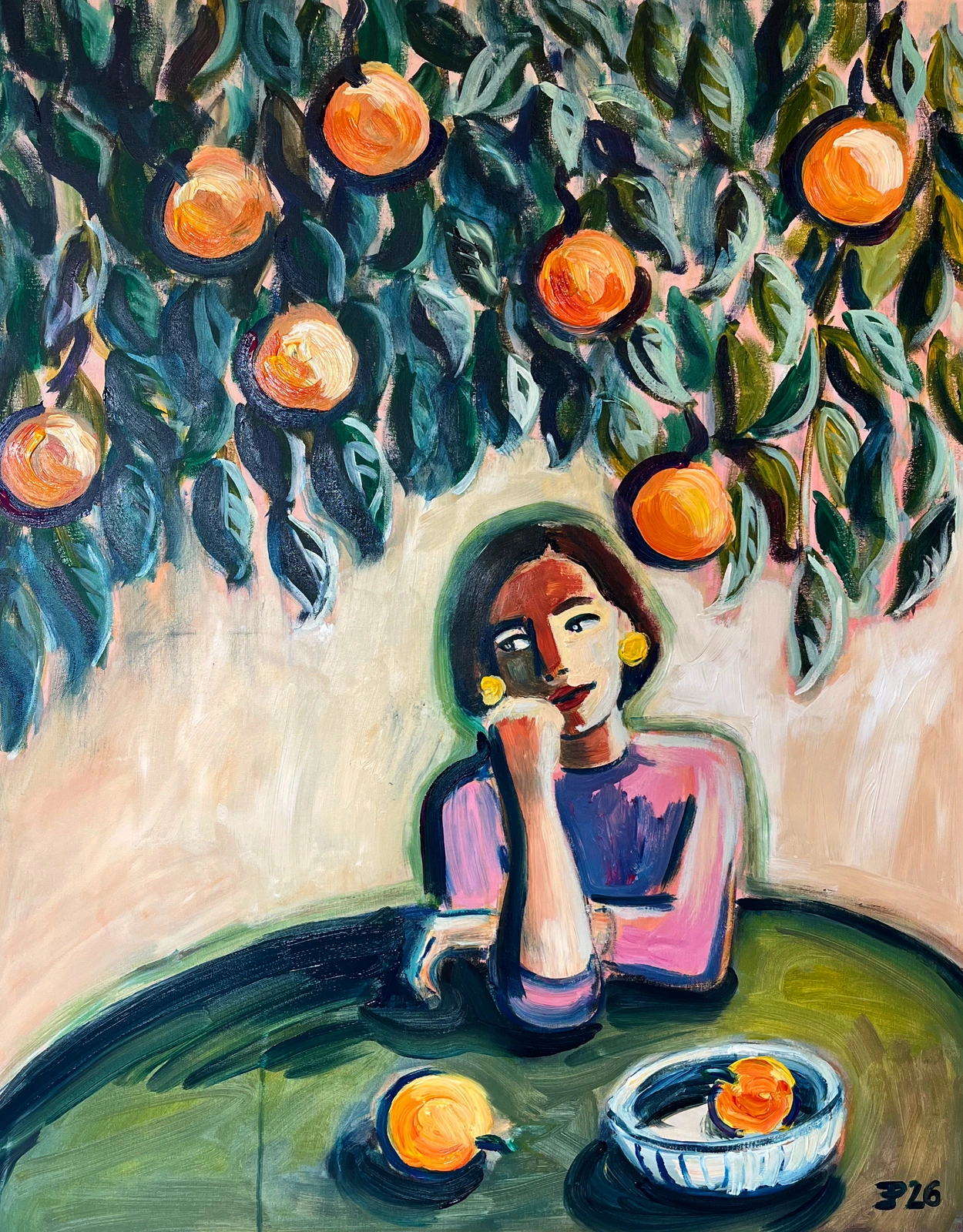 Akrylmålning Arbol naranjas av Elisa Pålsson