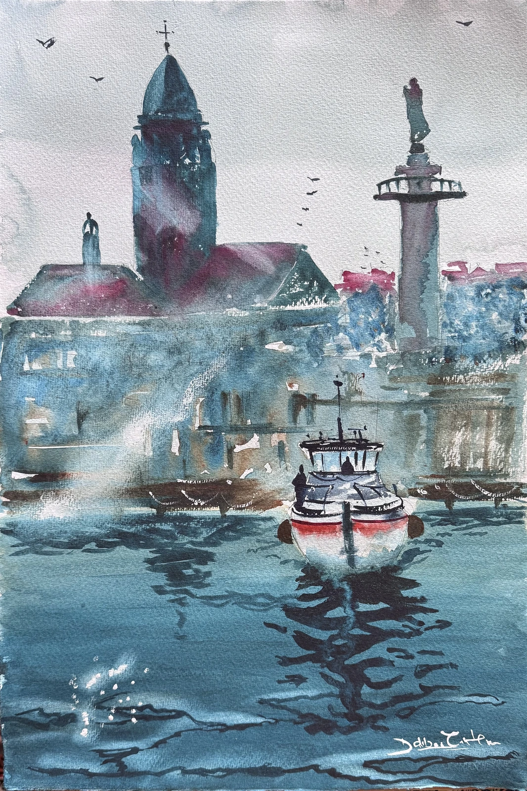 Akvarell Göta Älv av Emin Fine Art