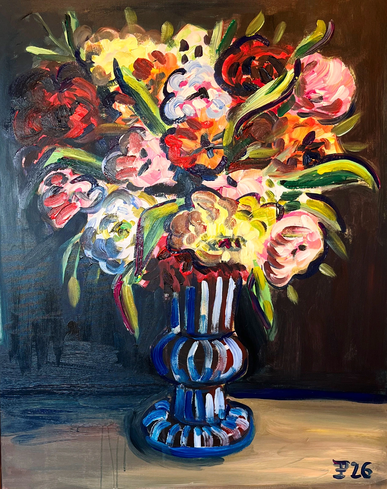 Akrylmålning Darkness flowers av Elisa Pålsson