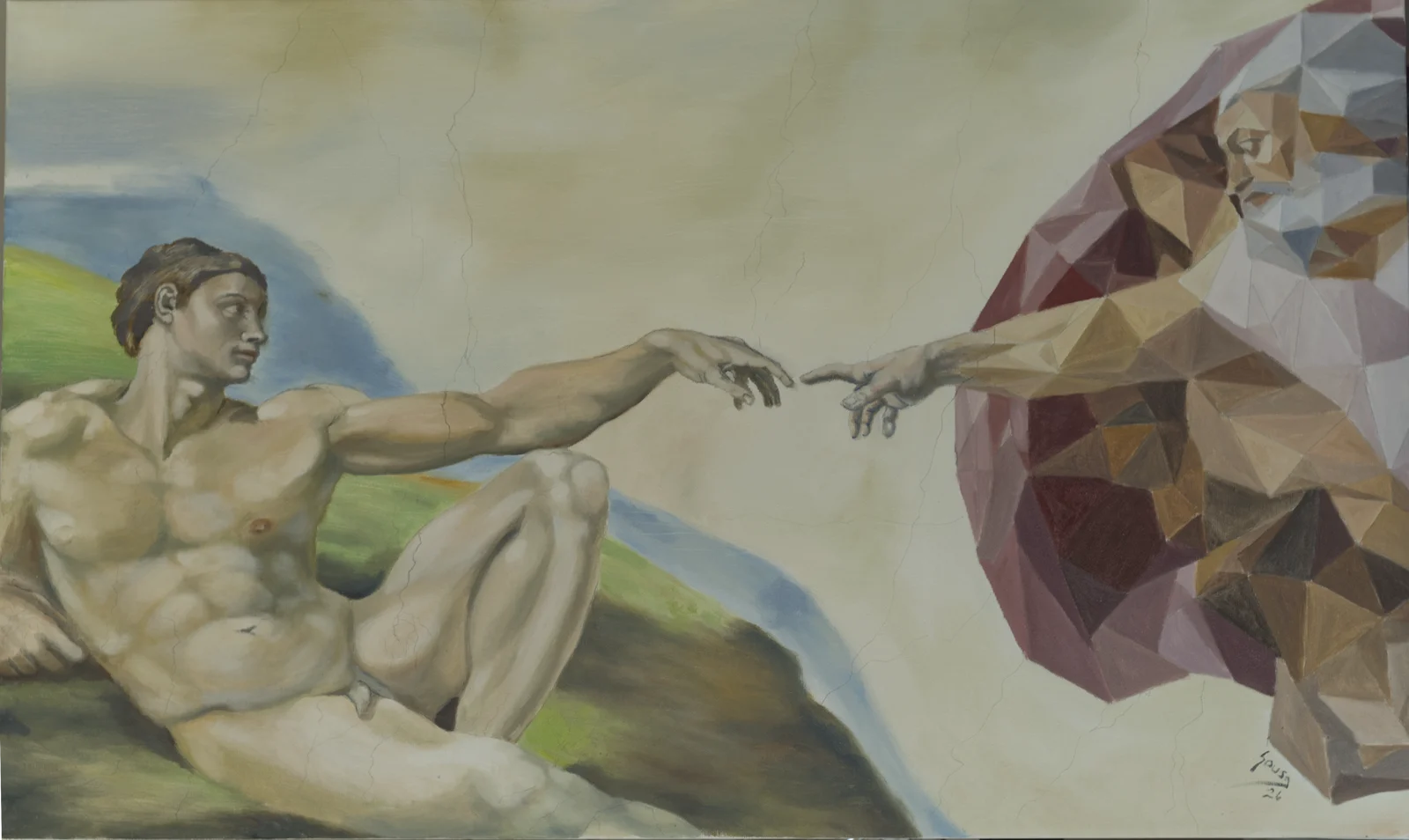 Oljemålning Creation of Adam - Fragmented icon av Pedro Sousa