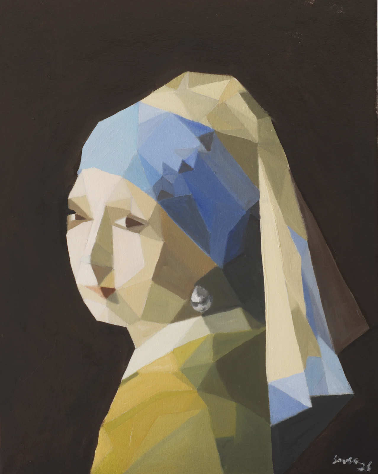 Oljemålning Girls with the pearl earing - Fragmented icon av Pedro Sousa