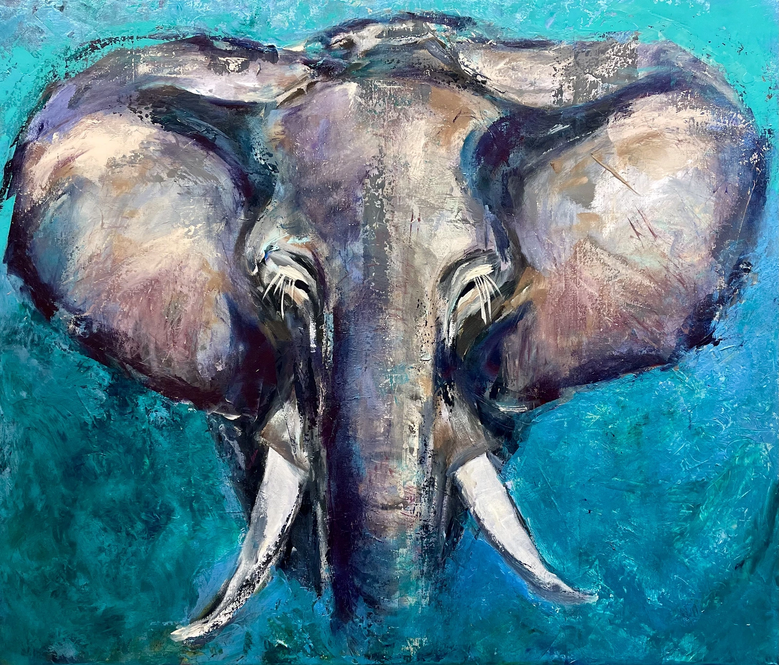 Akrylmålning Elefant. "Savannah Bluelight" av Ulrike Nordquist