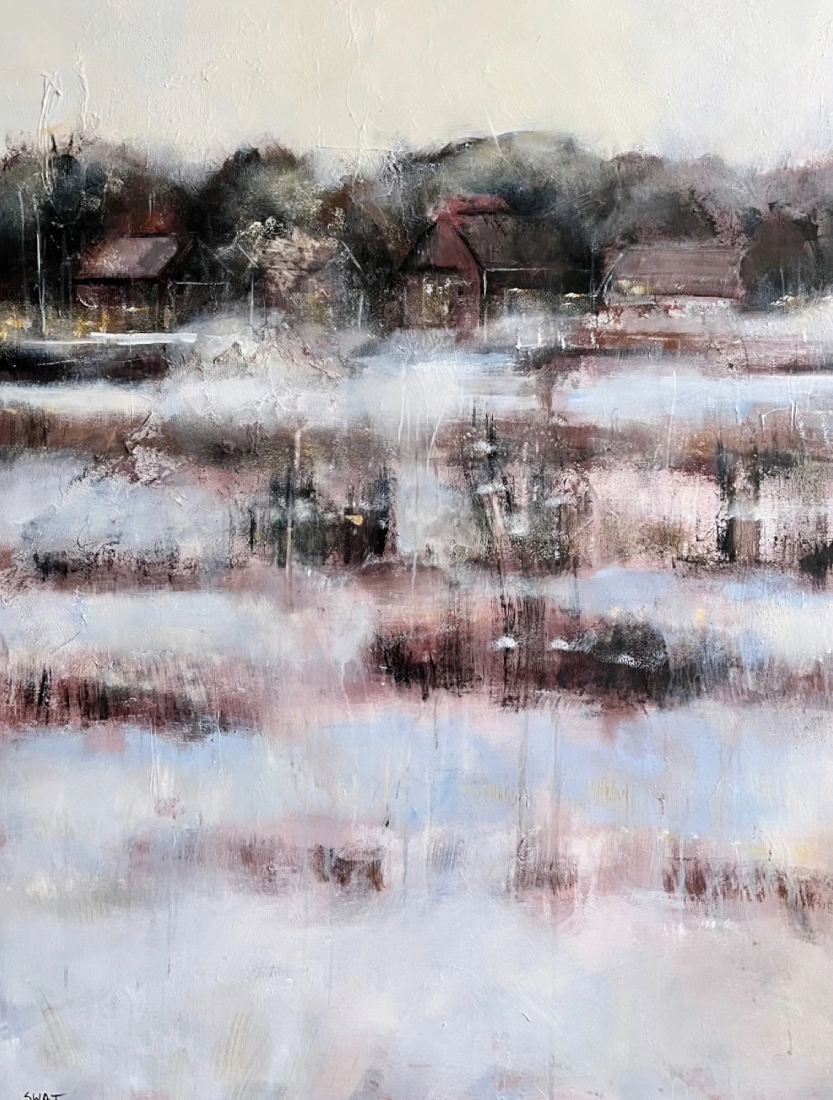 Akrylmålning Winter in the village av Ilona SWAT