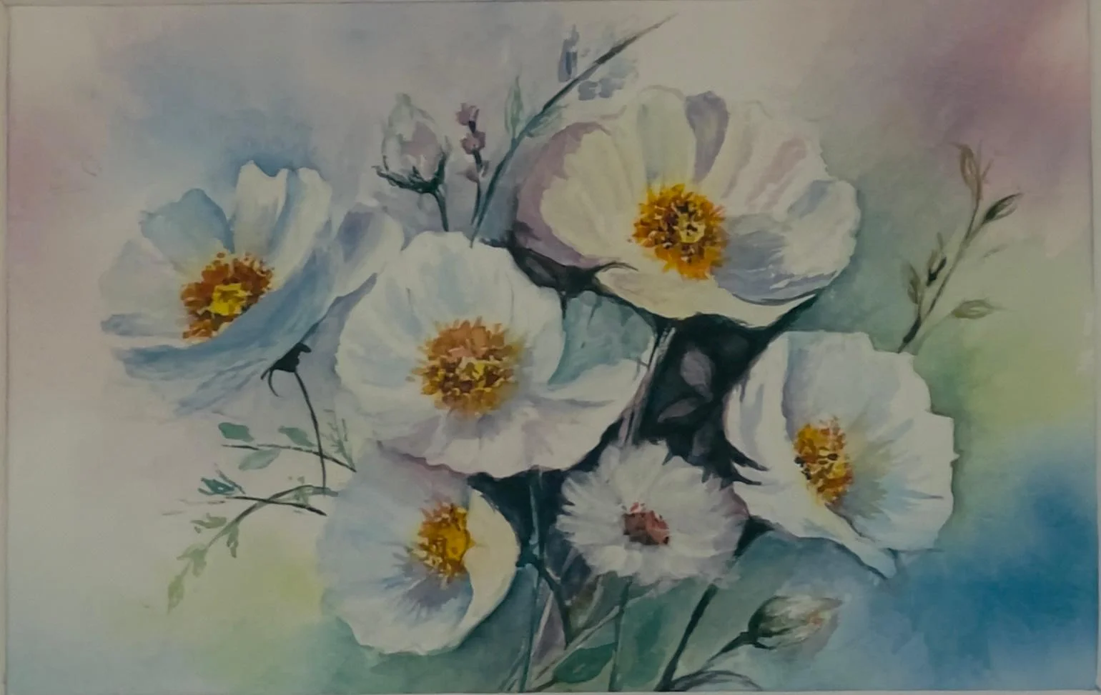 Akvarell Vita blommor av Fariba