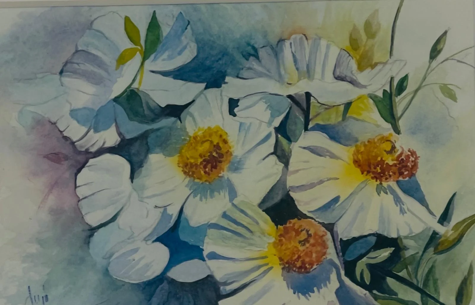 Akvarell Blommor i vitt. av Fariba