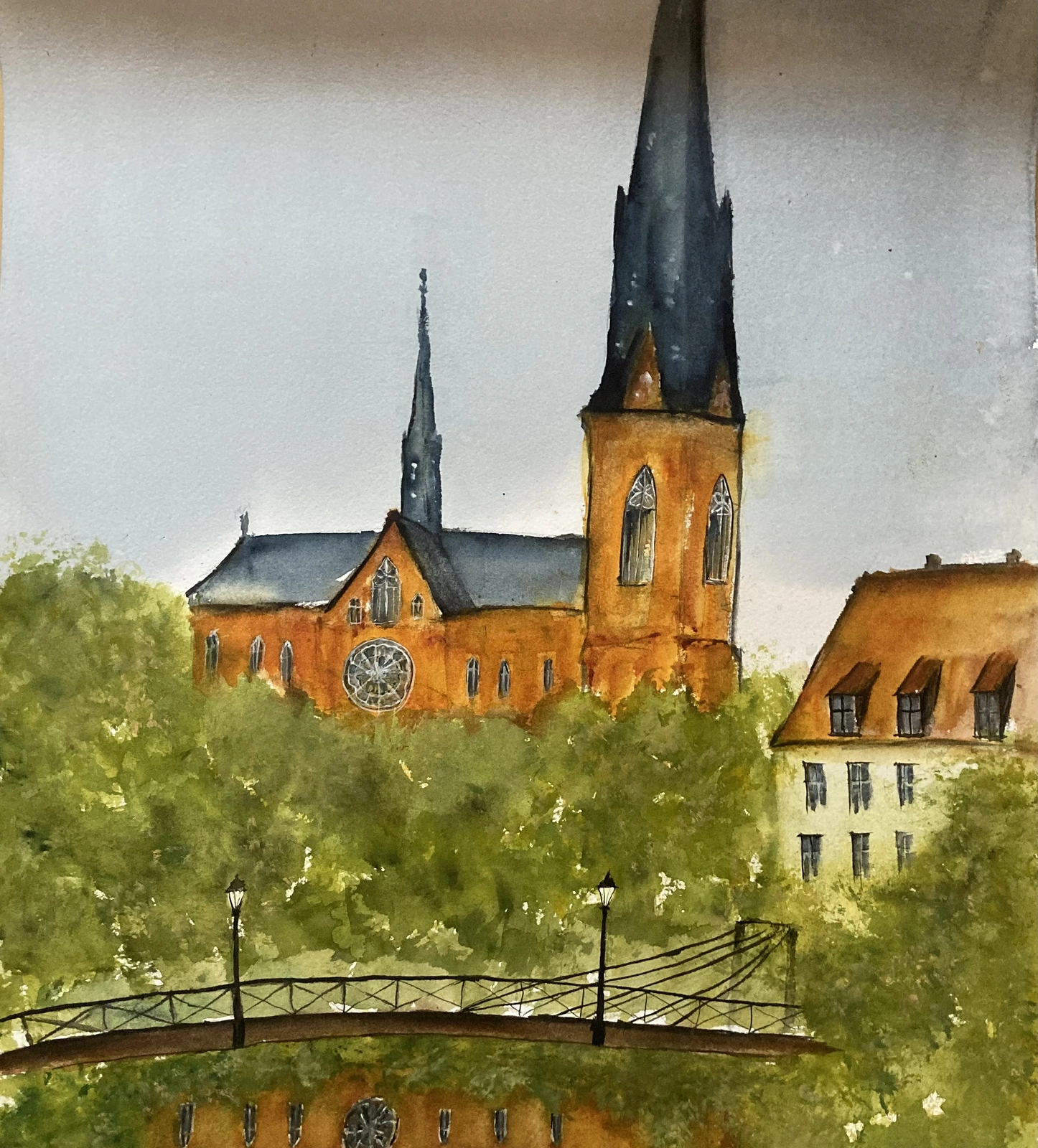 Akvarell JÄRNBRON (inramad) av Rose-Marie Lyckebrant-Lindqvist