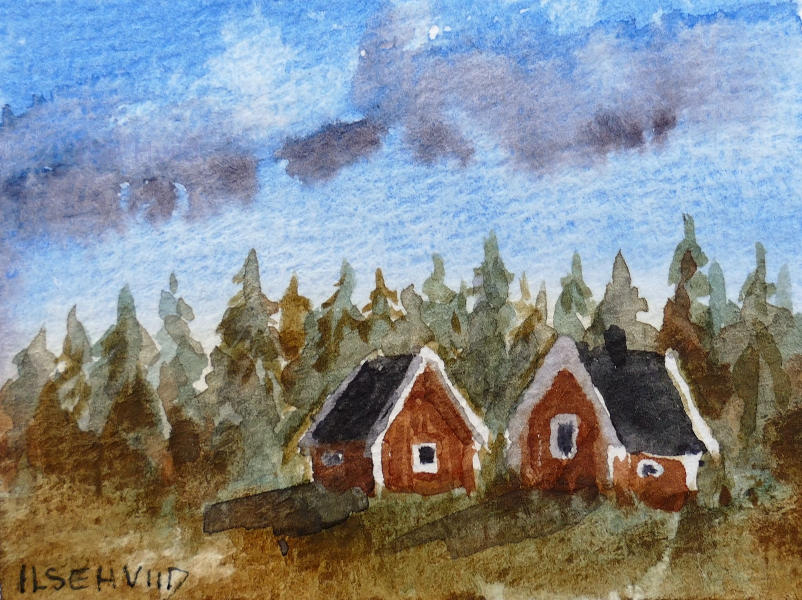 Akvarell Miniatyr skog av Ilse Hviid