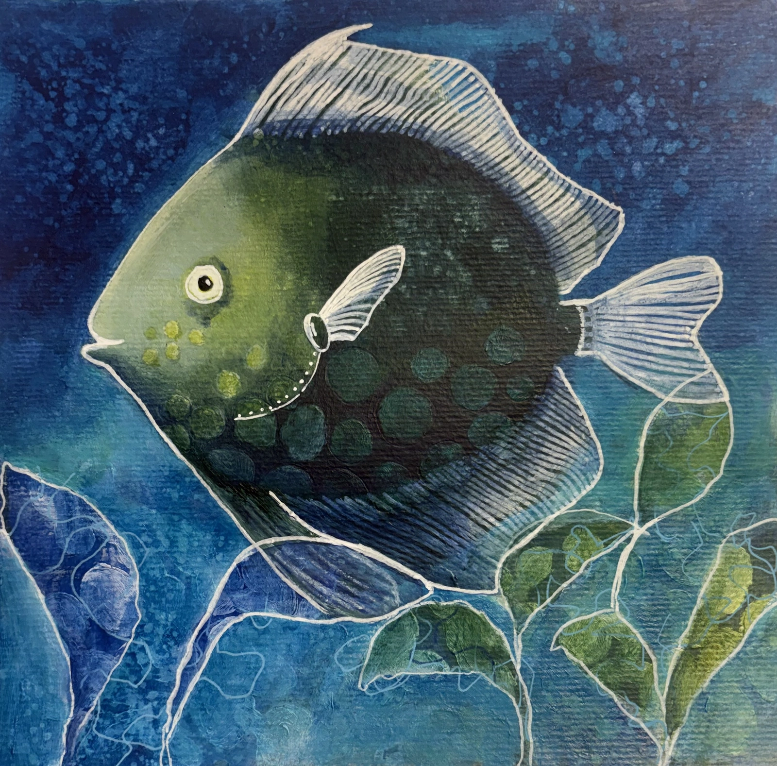 Akrylmålning Fisk av Marie Bäckström Karlsson