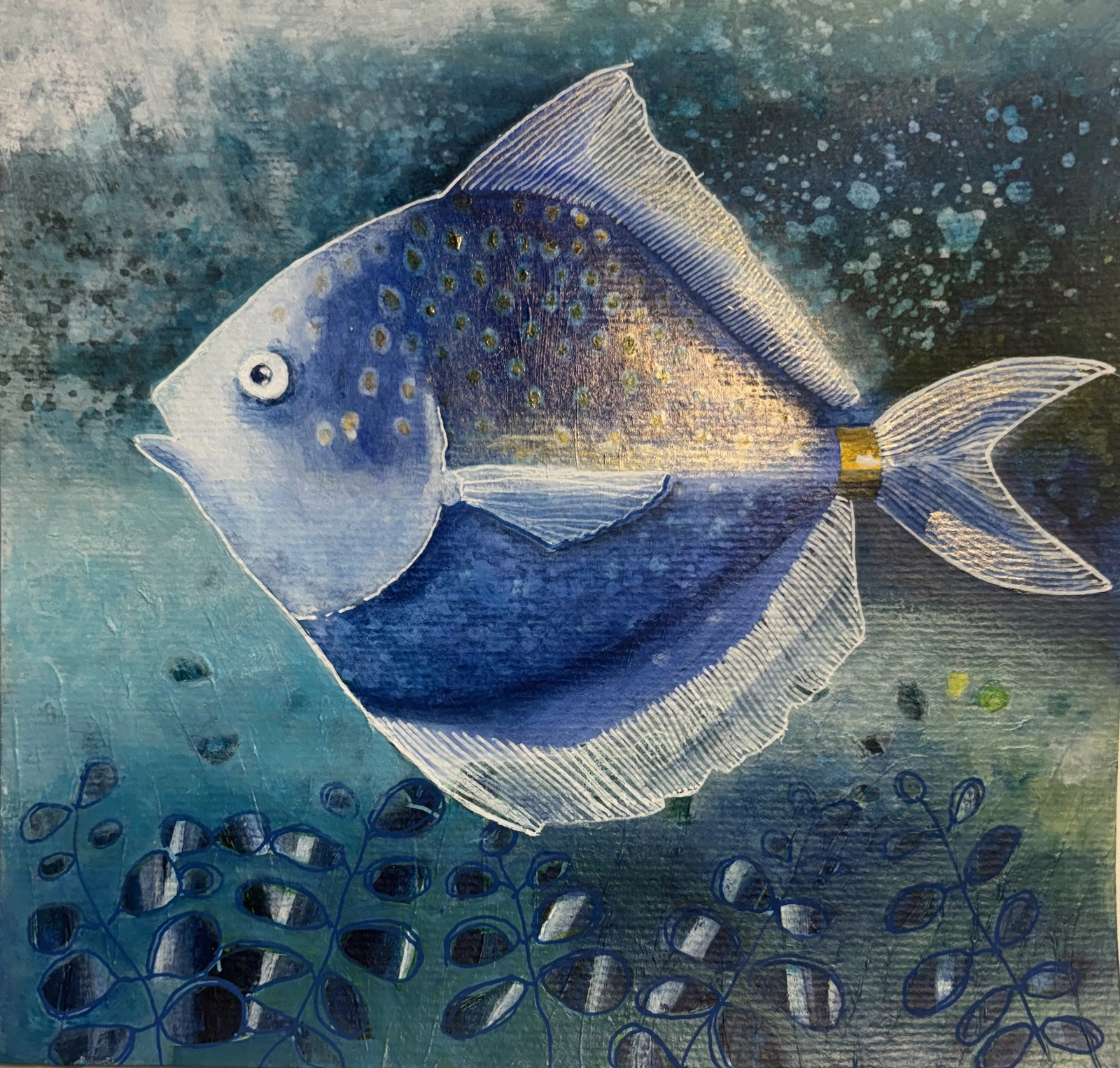 Akrylmålning Silver fisk av Marie Bäckström Karlsson