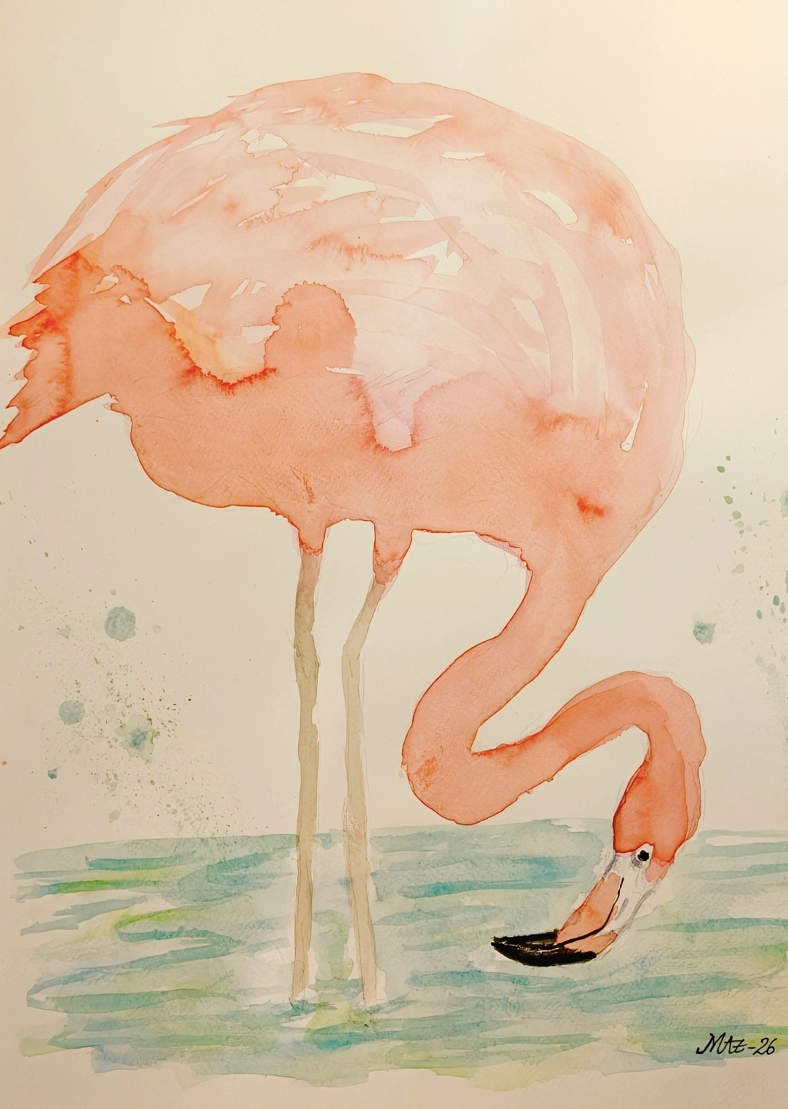 Akvarell Flamingon av Maria Anderzén