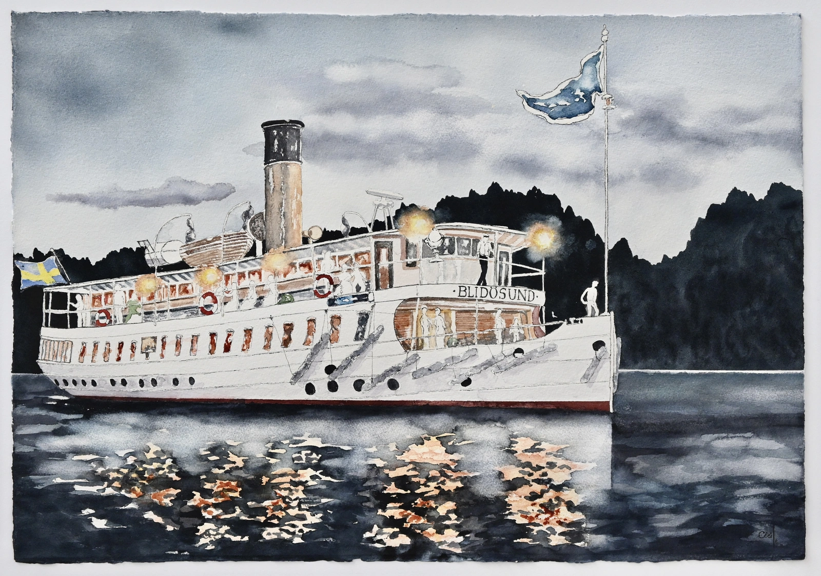 Akvarell Blidösund glänser på Kvällen av Cécile Hansson