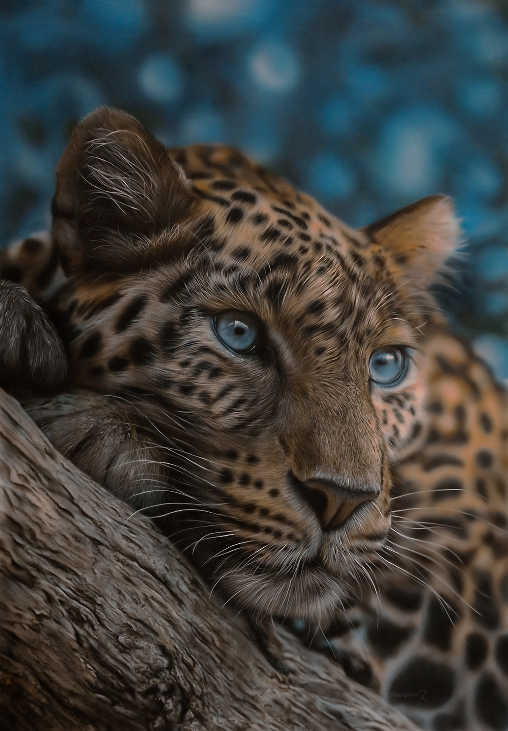 Akrylmålning Blue eyed Leopard - såld av Johannes Wessmark