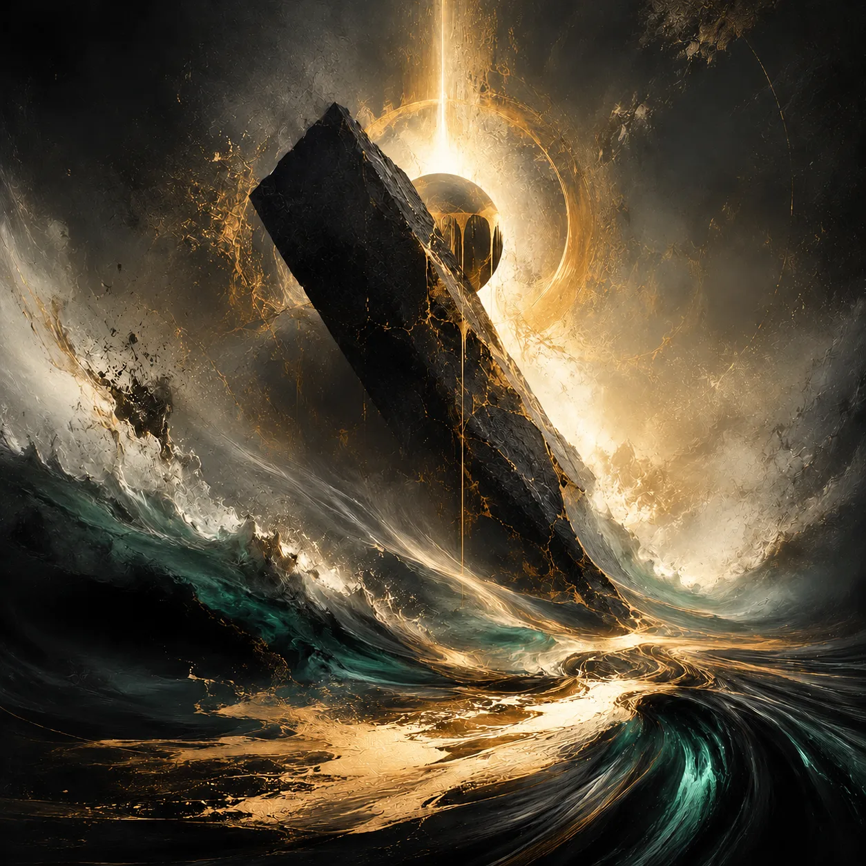 Oljemålning Where the Black Monolith Meets the Sea av Jimmy Persson