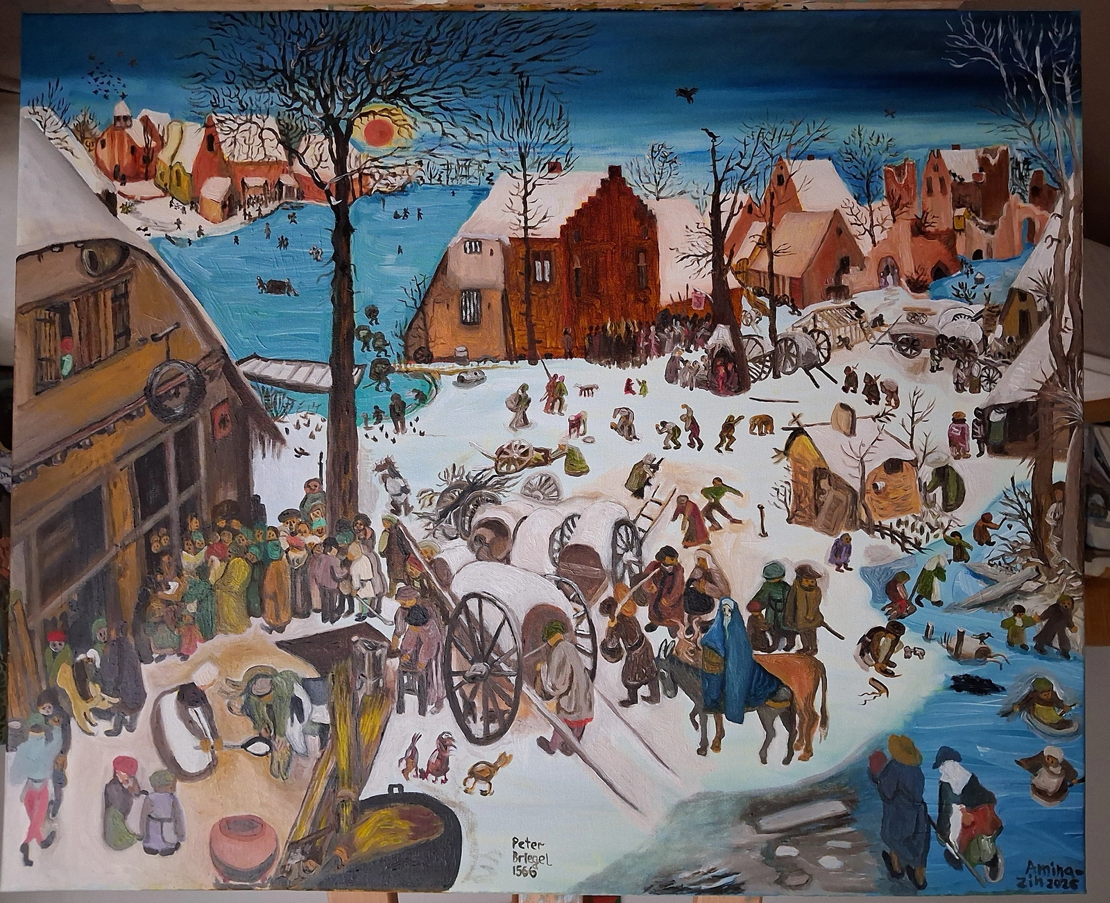 Oljemålning En kopia av den världkända målningen av Peter Bruegel:" The census in Betlehem!" av Aminazin Van-Gogin