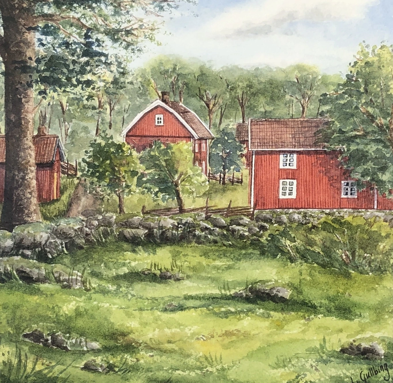 Akvarell Sommar i Småland av Lydia Gullbing