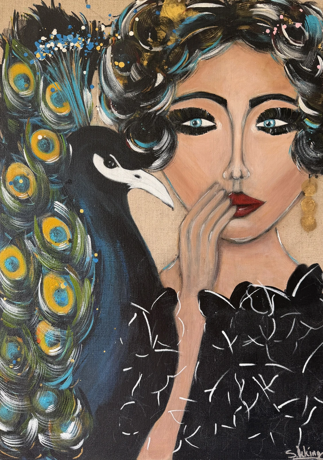 Akrylmålning Lady Peacock av Sofie Öcking