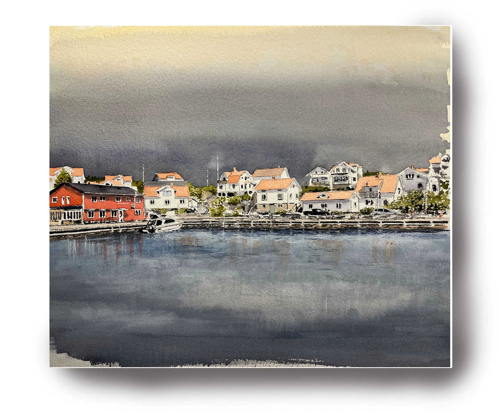 Akvarell Hamnen Mollösund av Thomas Ahlander
