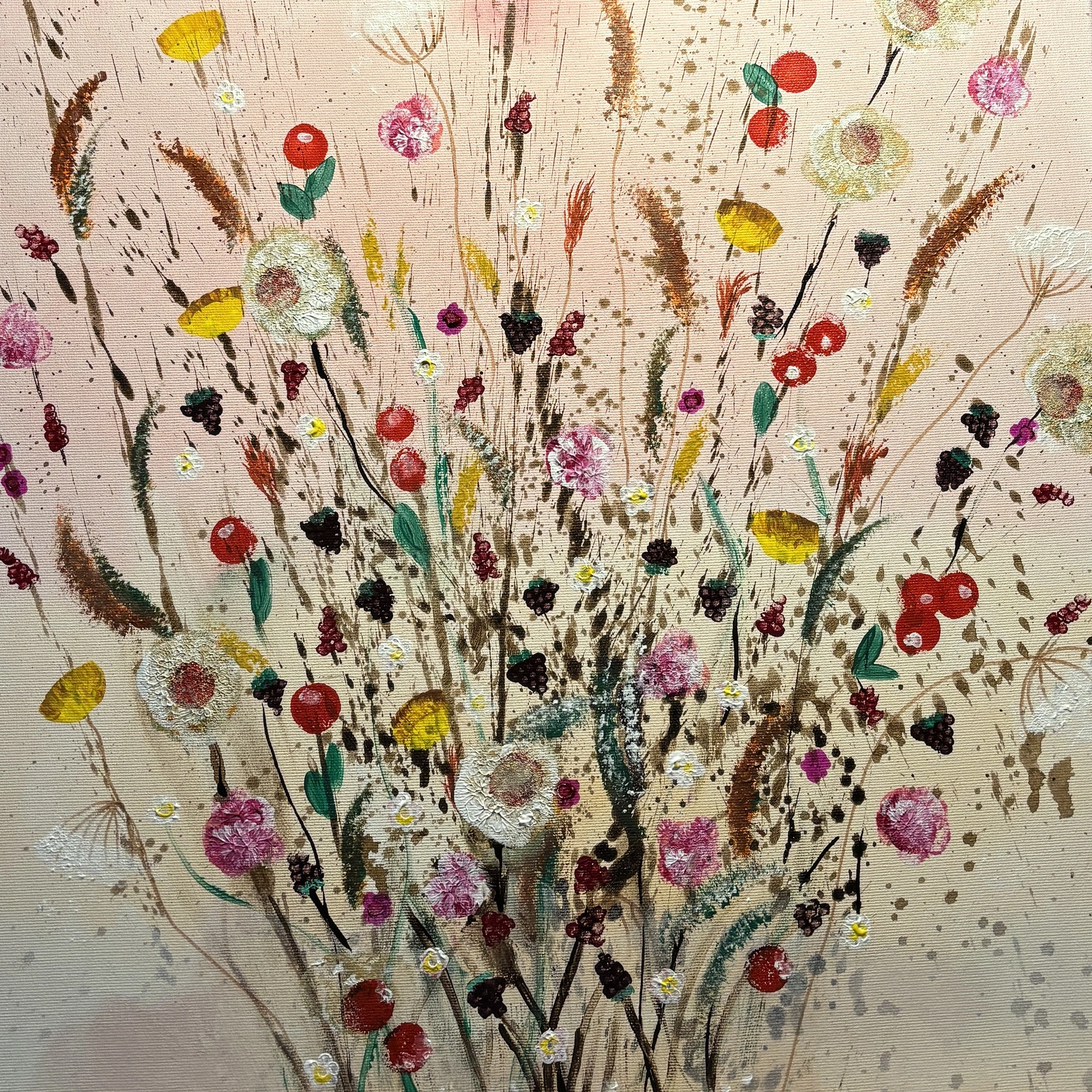 Akrylmålning Unruly 2  autumnal flowers av Donna Lee Johansson