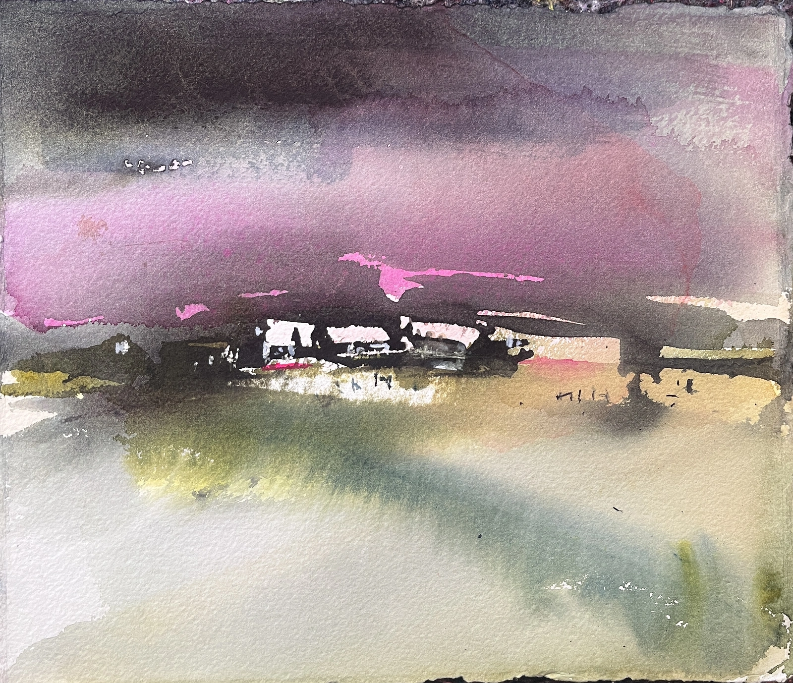 Akvarell Natt i rosa av Hans Cullberg