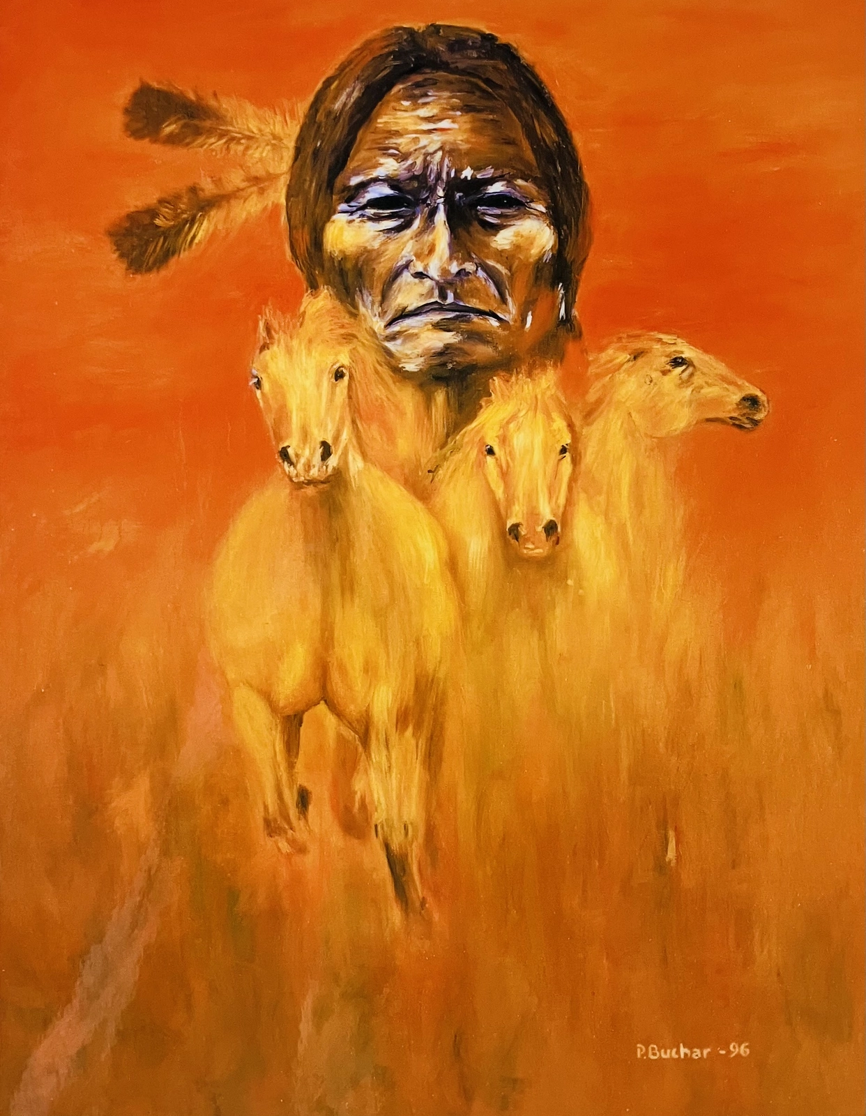 Oljemålning ”Sitting Bull - the shaman” av Peter Buchar