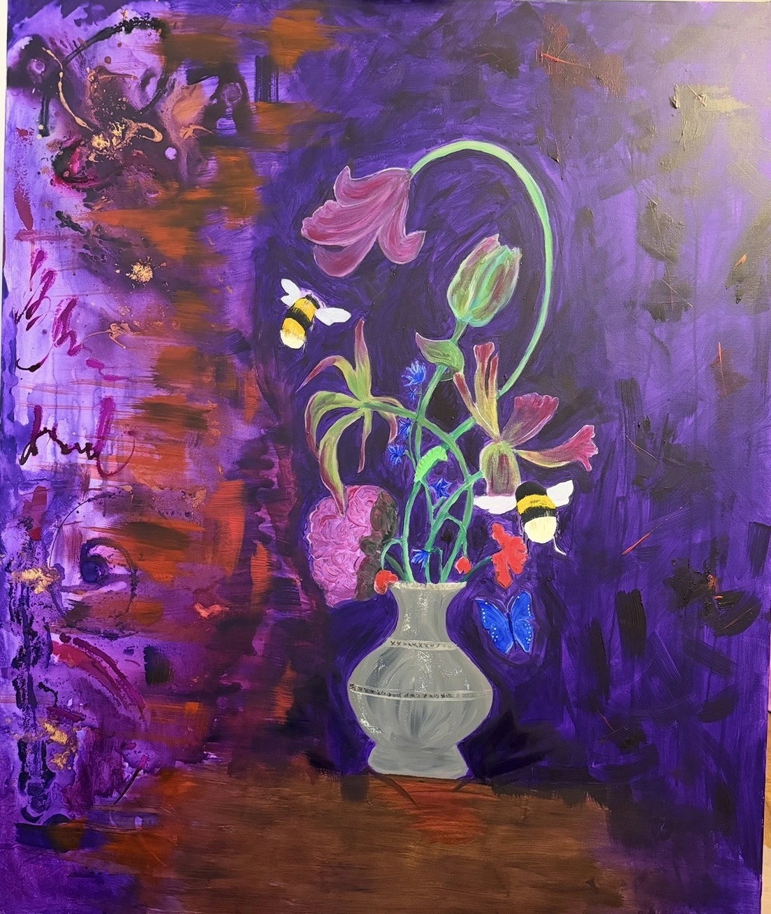 Akrylmålning Whispers in violet av Camilla Jäderberg