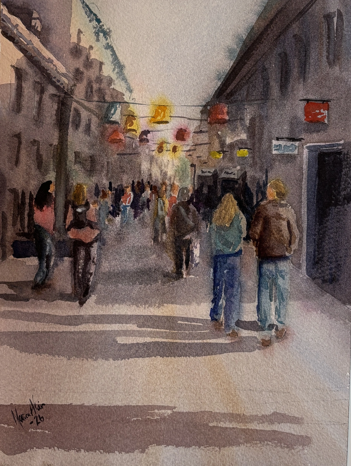 Akvarell Vardag på Vallgatan av Monica Alvén