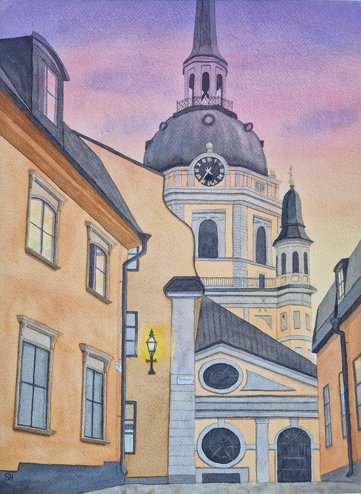 Akvarell Katarina kyrka av Susanne Hagemark