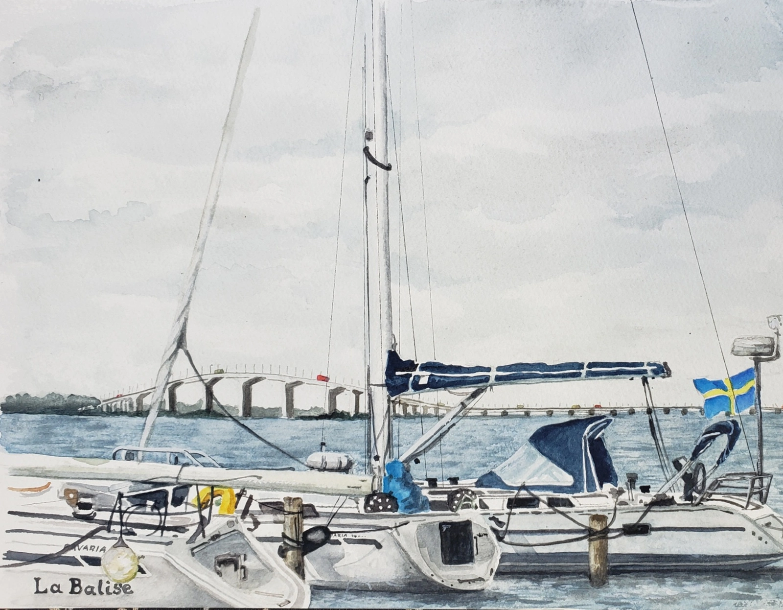 Akvarell Nr 1 - Färjestaden hamn av Angelika Ann Kammerer