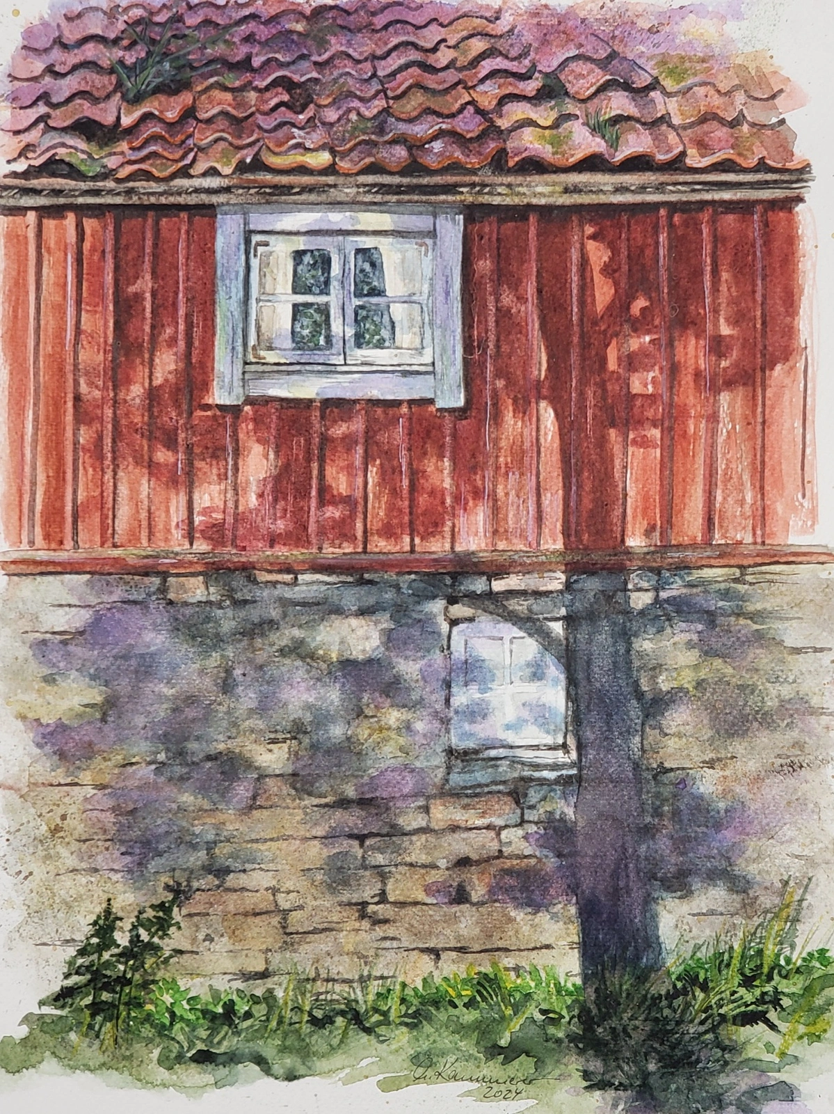 Akvarell Nr 3 - Byggnad i Vickleby av Angelika Ann Kammerer