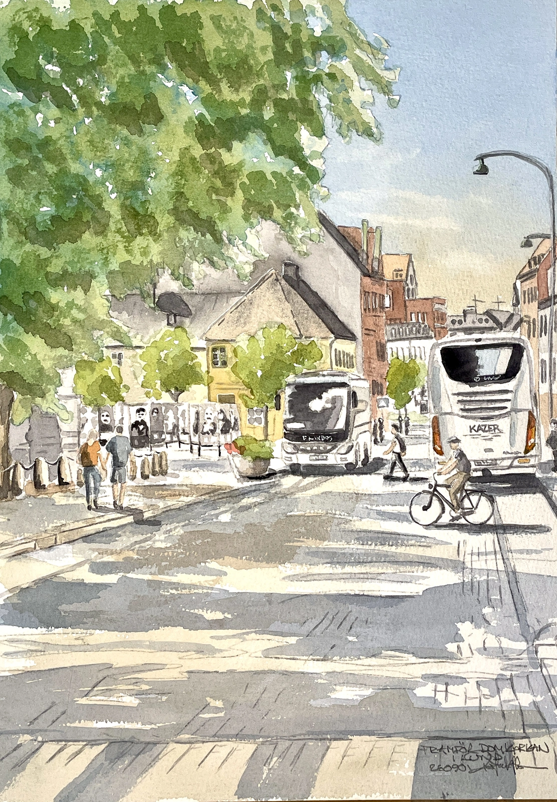 Akvarell Framför Domkyrkan i Lund av Pär Håkan Henriksson