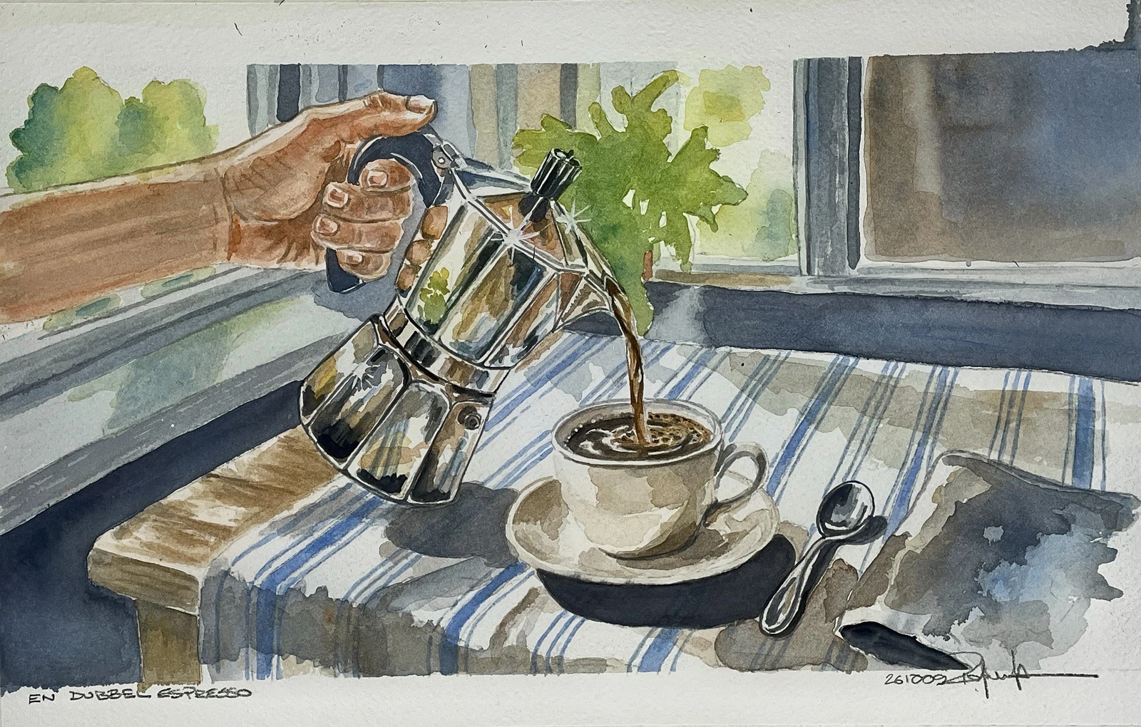 Akvarell En dubbel espresso av Pär Håkan Henriksson