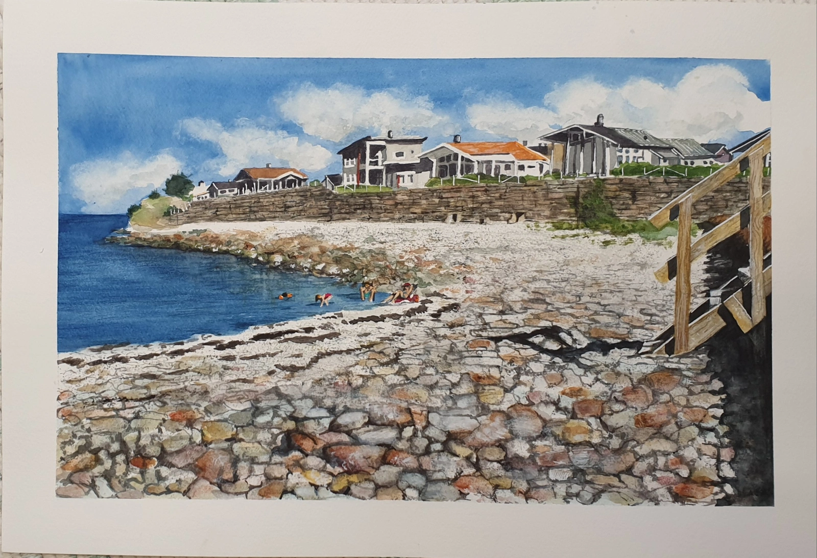 Akvarell Nr 40 - Villor på klippan i Sandvik av Angelika Ann Kammerer