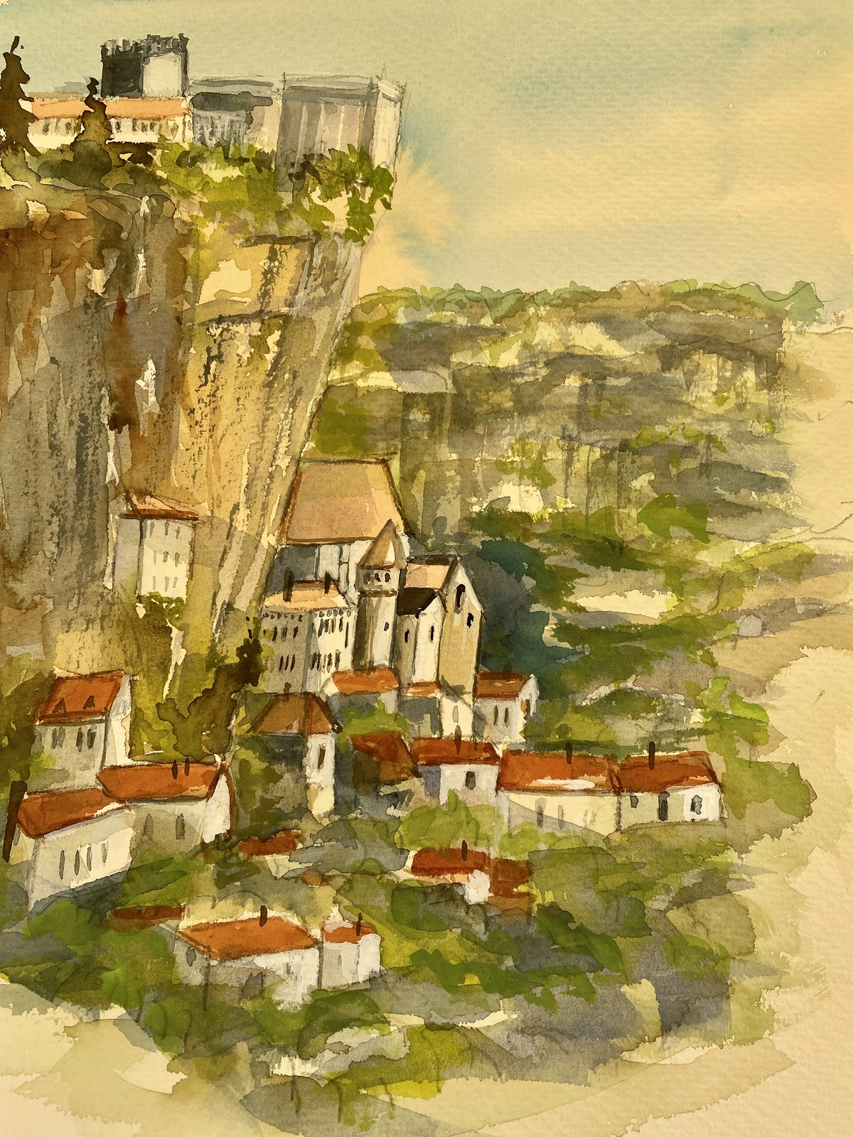 Akvarell Rocamador i dordogne av Christina Ljungberg