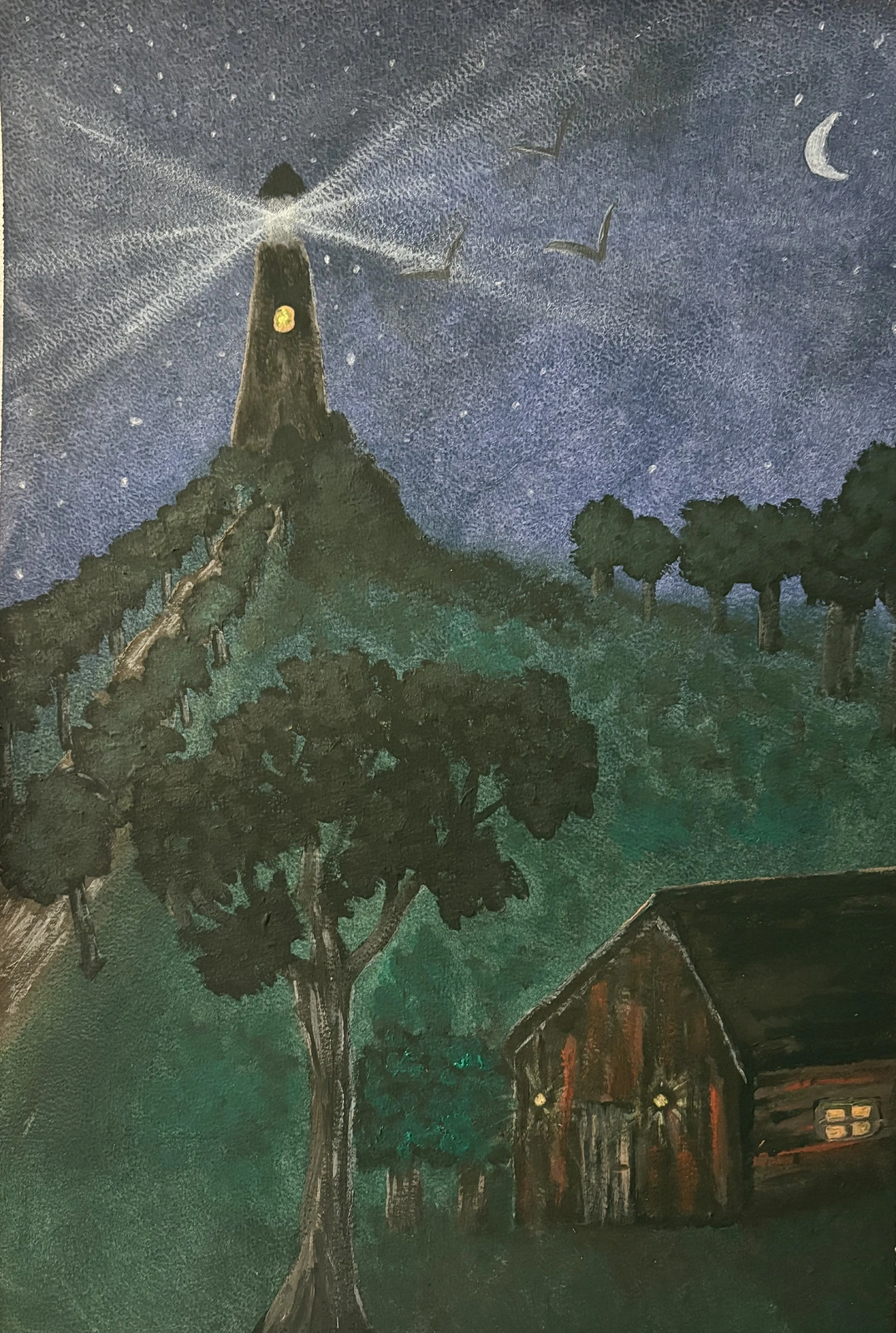 Akrylmålning Fyrvaktarens hus av Ann-Christin (Acmpainting) Martinsson