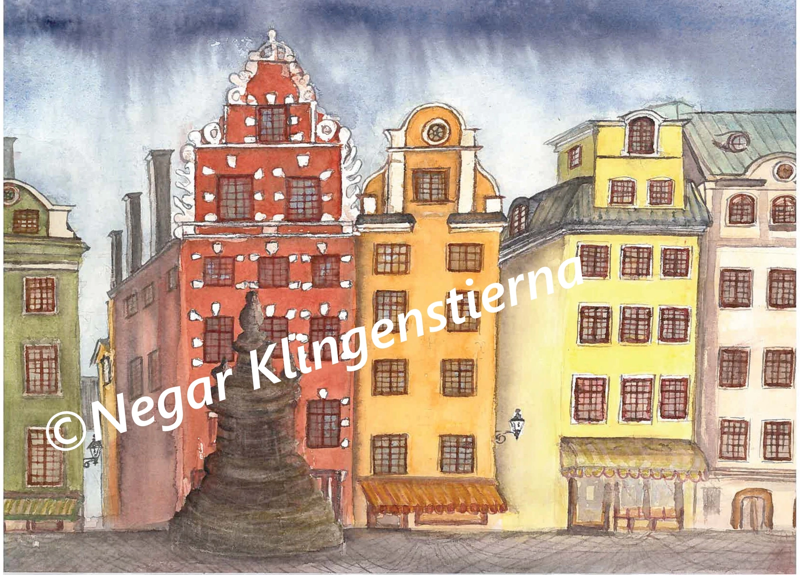 Akvarell Stortorget av Negar Klingenstierna