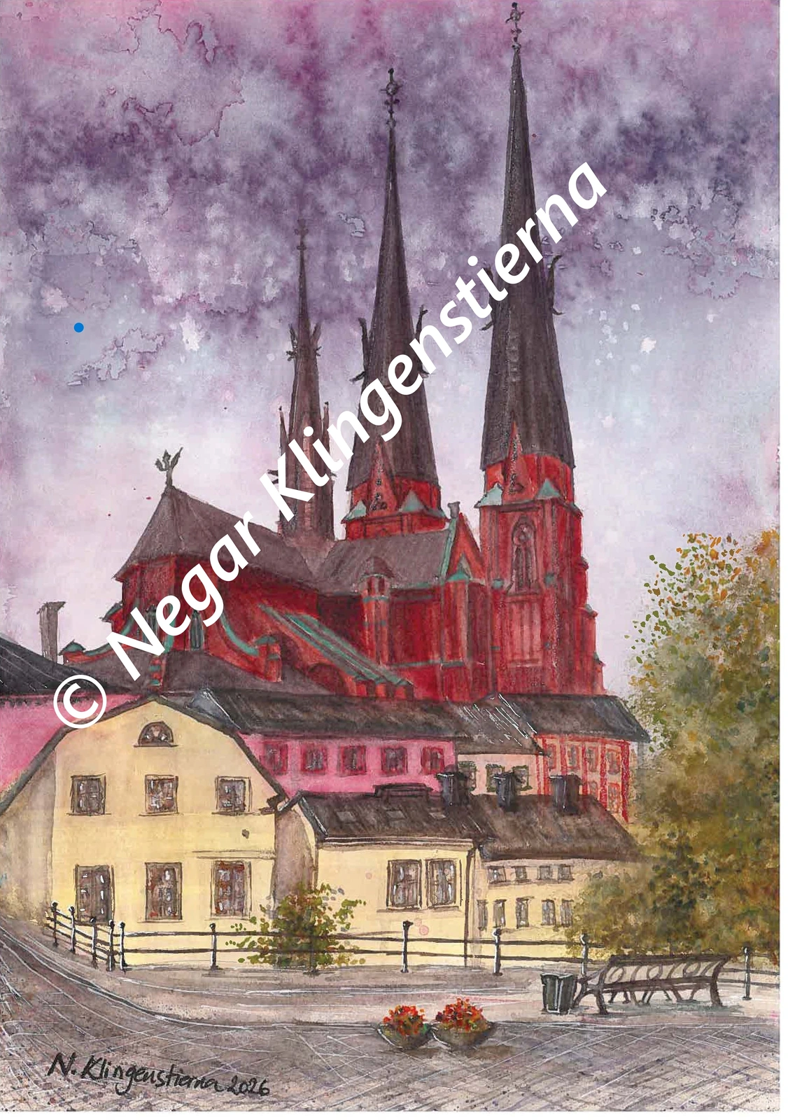 Akvarell Uppsala Domkyrka av Negar Klingenstierna