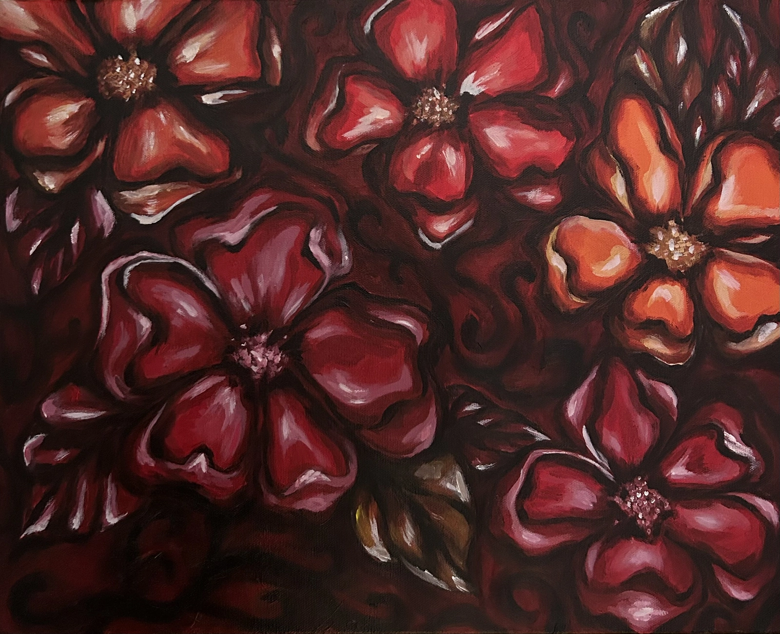 Akrylmålning Höstblommor av Filippa Lidgren