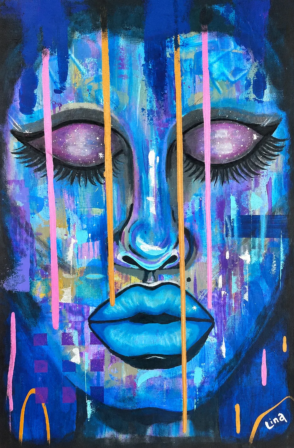 Akrylmålning Behind the mask av Lina Nordblad