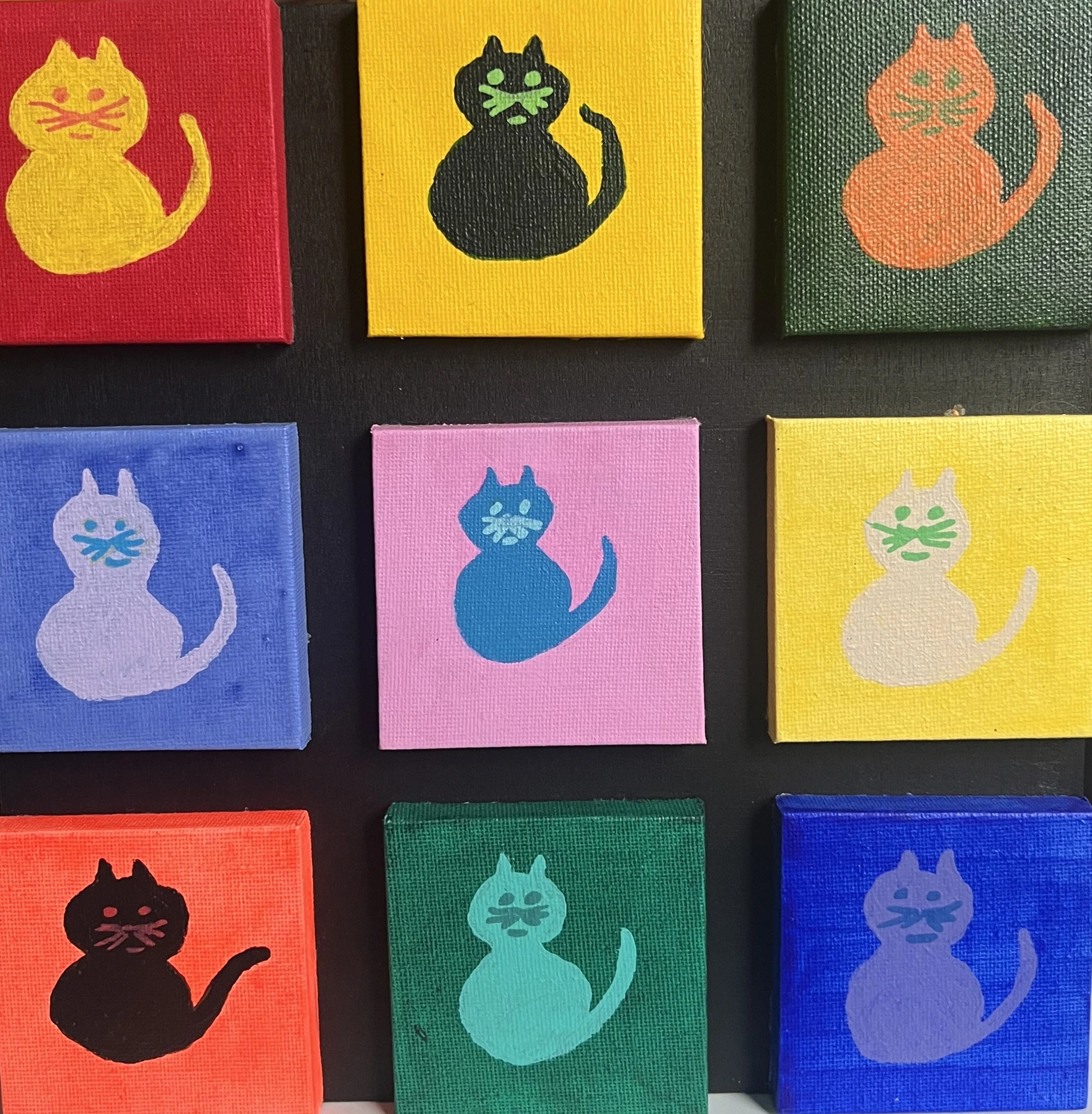 Akrylmålning Katter nio liv av Monica Rausén